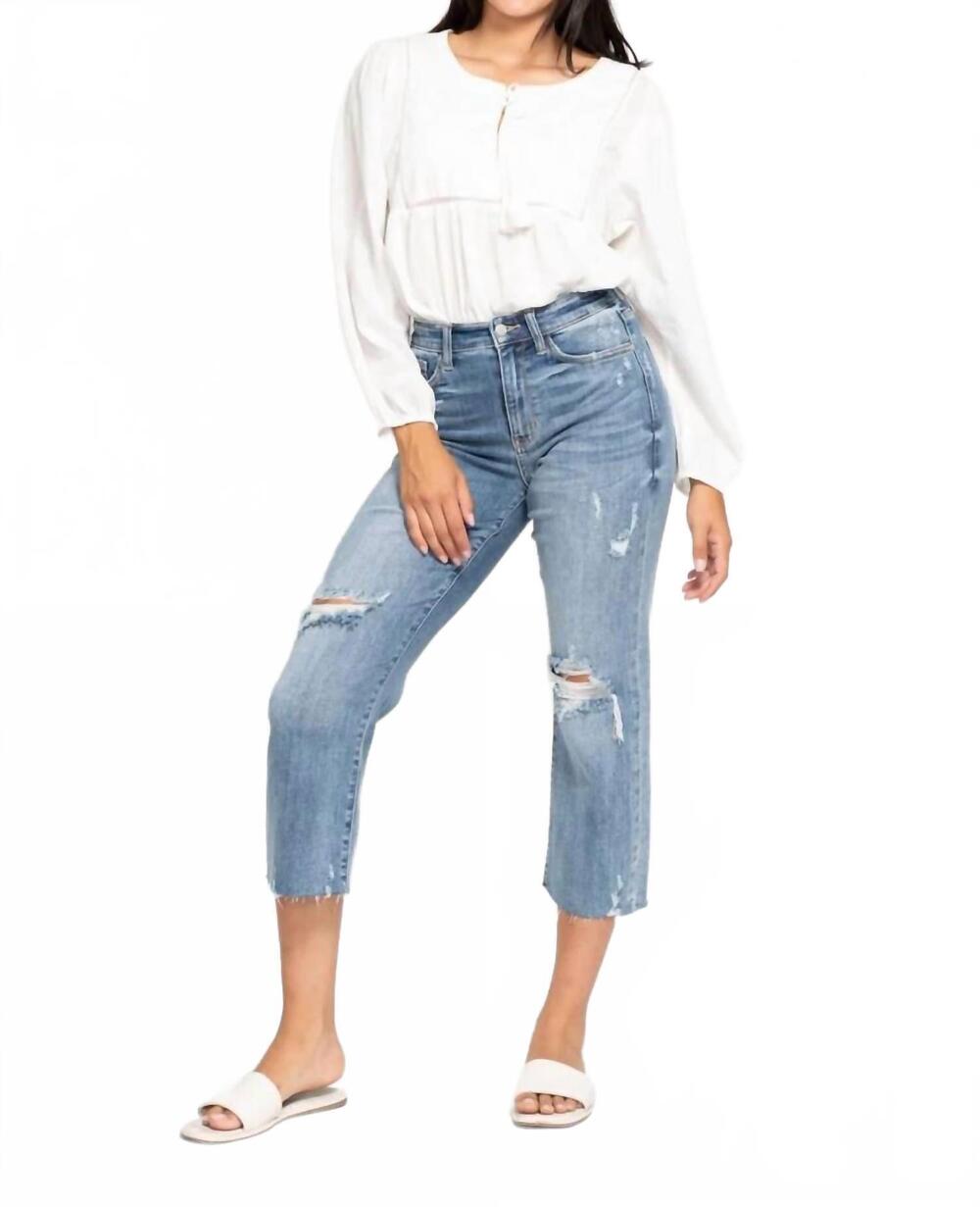 NEW JUDY BLUE high waist destroy crop wide leg jeans in light wash